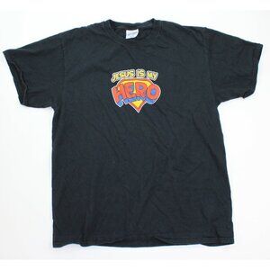 Vintage Jesus Is My Hero Black Adult Large Superhero Style T Shirt